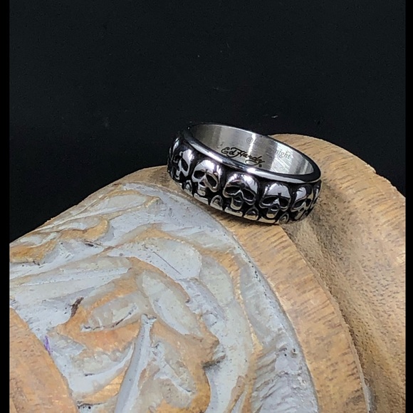 Ed Hardy Stainless Steel Eternity Skull Band Ring - Picture 5 of 13